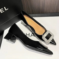 LBSFY -New Style Luxury Women's Fashion Metal Crystal Splice Women Pumps Kitten Thick Heel Elegant Party Ladies Shoes Zapatos De Mujer