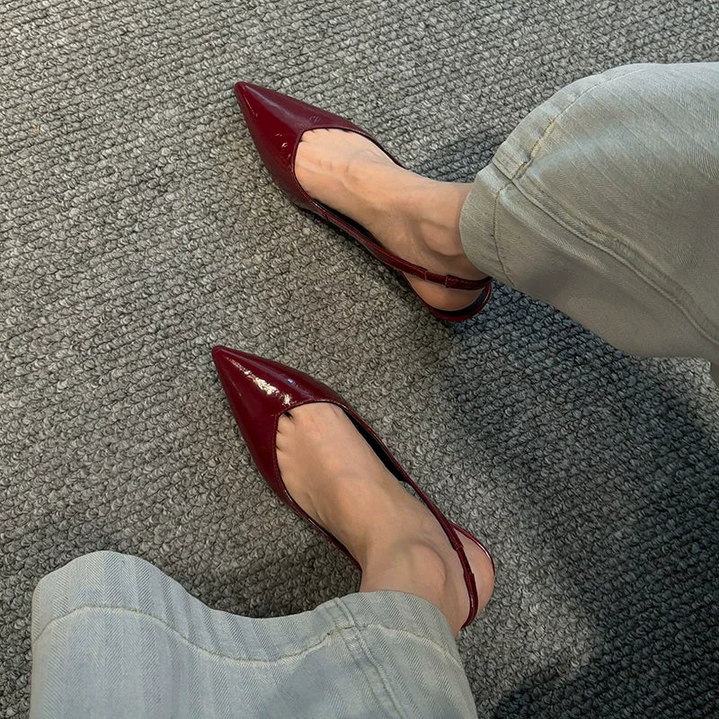 LBSFY -New Style Women's Fashion Patent Leather Pointed Toe Women Pumps Elegant Low Heels Sandals Casual Dress Street Style Shoes