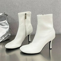 LBSFY -Spring Autumn SEXY Round Toe Women Ankle Boots Concise Thin High Heels Shoes Fashion Side Zipper Short Booties