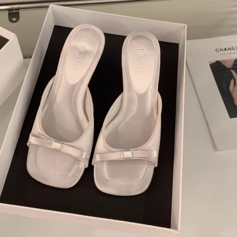 LBSFY  -Slipper Mules Low High Heels Shoes   Summer Best Street Look Females Square Head Open Toe bow Strappy Sandals Women