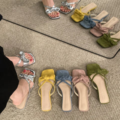 LBSFY  Summer Women Fashion Butterfly-knot Slippers Casual Open Toe Beach Vacation Slides Party Dress Shoes