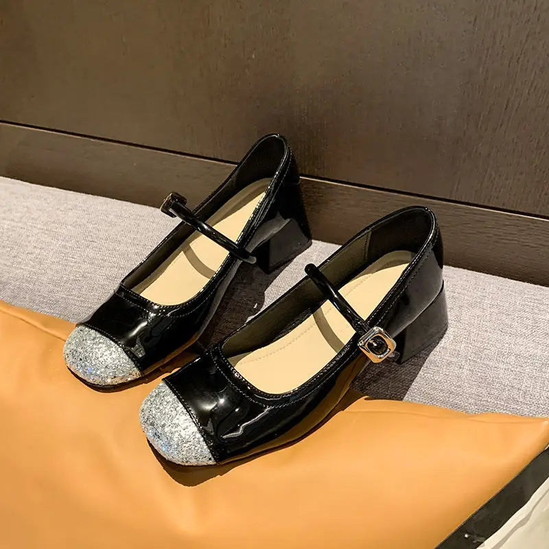LBSFY -Women's Mary Jane Shoes Leather Summer Dresses French Style Wear-resistant Round Toe Mid Heel Ladies Design Single Lolita Shoes