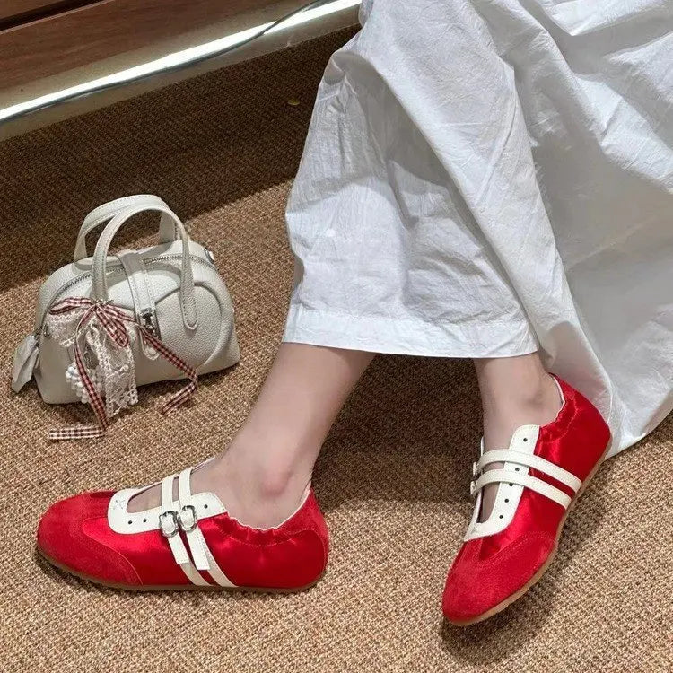 LBSFY -Silver Ballet Flats Women's Soft Leather Sport Mary Jane Ribbon Embellished Adult 1 Slip-on Casual Shoes