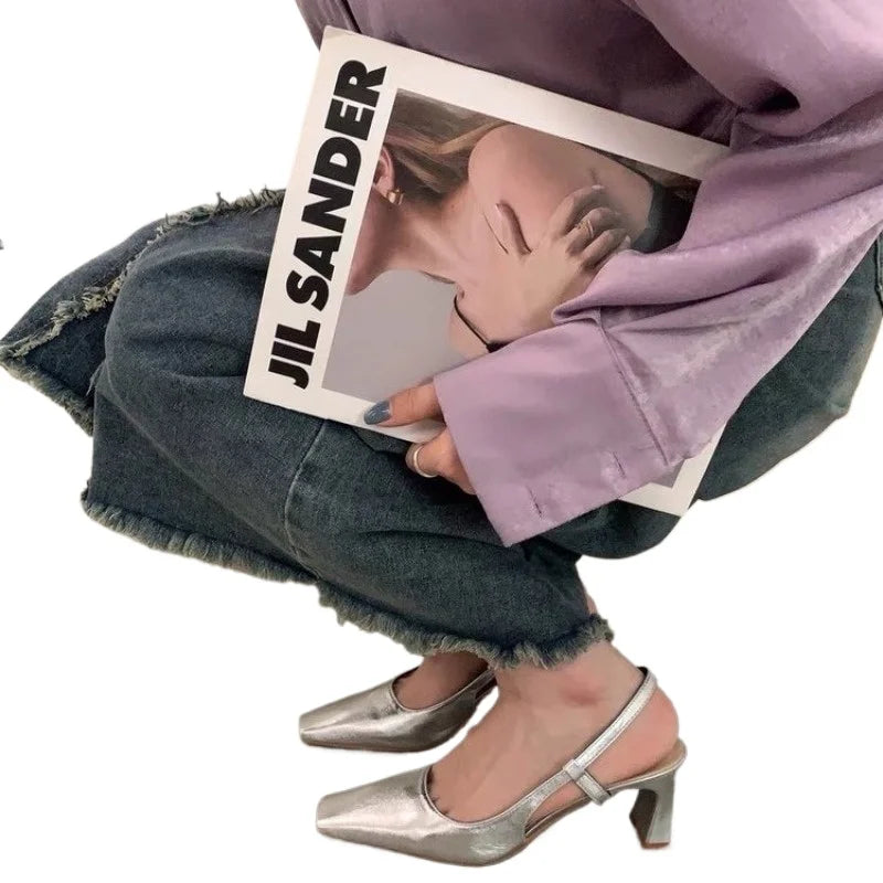 LBSFY -New Women's Shiny High Heels Slingback Women Pumps Metallic Crystal Sandals Pointy Toe Stiletto Heeled Shoes Party Dress Shoes