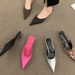 LBSFY -New Pointed Toe Women Mules Slipper Fashion Candy Color Ladies Elegant Dress Sandal Square Low Heel Slip on Slides Shoes