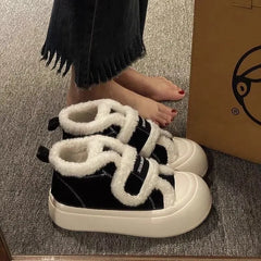 LBSFY  -  Winter Women Breathable Warm Sneakers White Wool Shoes Thick Heel Plaid Sneakers Casual Running Platform Y2K Lolita Shell Shoes