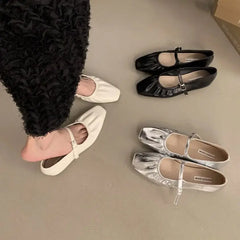 LBSFY -New Brand Women Flats Fashion Square Toe Shallow Mary Jane Shoes Soft Casual Ballet Shoes Slingback Shoes Mujer