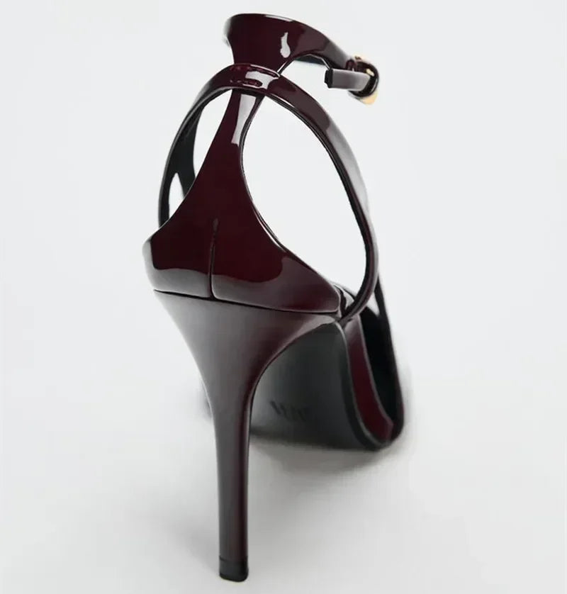 Lbsfy Thin High Heels Women Ankle Strap Patent Leather Red Dress Shoes Elegant Brand Mules Pumps Sandals Female Zapatos De Mujer