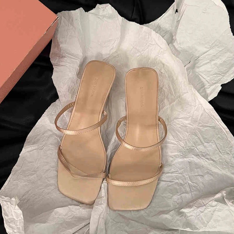 LBSFY  igner Summer Narrow Band Heel Women Slippers Shoes Fashion Open Toe Shoes Design Style Banquet Party Sandals Shoes