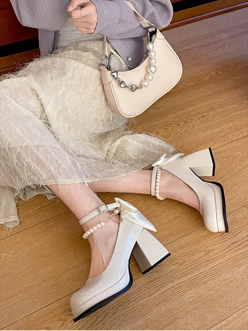 LBSFY -Designer Butterfly-knot Women Mary Jane Shoes Ladies Concise Outdoor Pumps Spring Autumn Women's Dress Leather Shoes