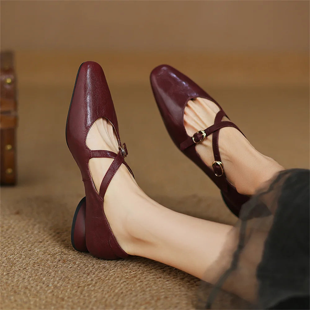 LBSFY  -  Women Mary Jane Shoes Fashion Buckle 2025 Genuine Leather Spring Summer Nightclub Party Pumps Shoes Woman