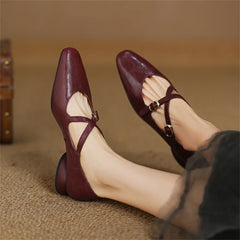 LBSFY  -  Women Mary Jane Shoes Fashion Buckle 2025 Genuine Leather Spring Summer Nightclub Party Pumps Shoes Woman