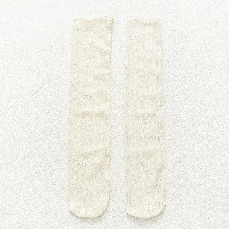 Lbsfy Women Lace Flower Hollow-Out Socks Retro Lolita Cute Summer Thin Middle Tube Transparent Socks Sweet Breathable Designer Socks