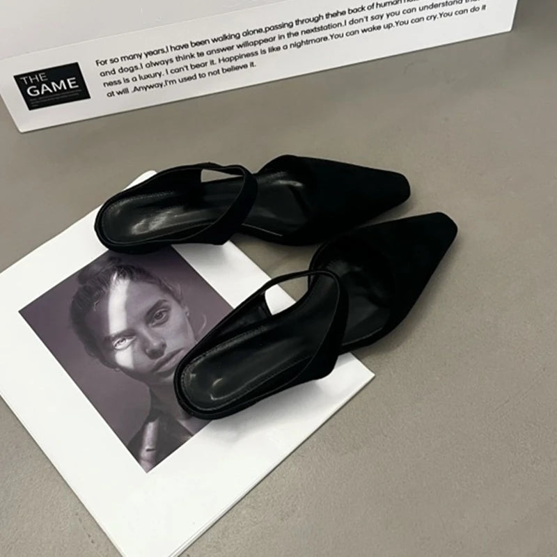 LBSFY  -  Women Mules 2025 Spring New Closed Toe Women Mules Pointed Toe Half-slippers For Women Low-heeled Fashion Female Slippers