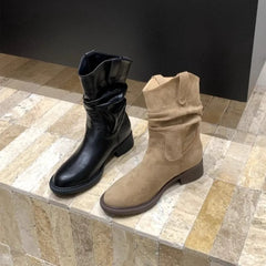 LBSFY -New Style Luxury Women's Fashion Short Boots Women's High Quality Genuine Leather Boots Wrinkled Split Toe Commuter Calf Boots