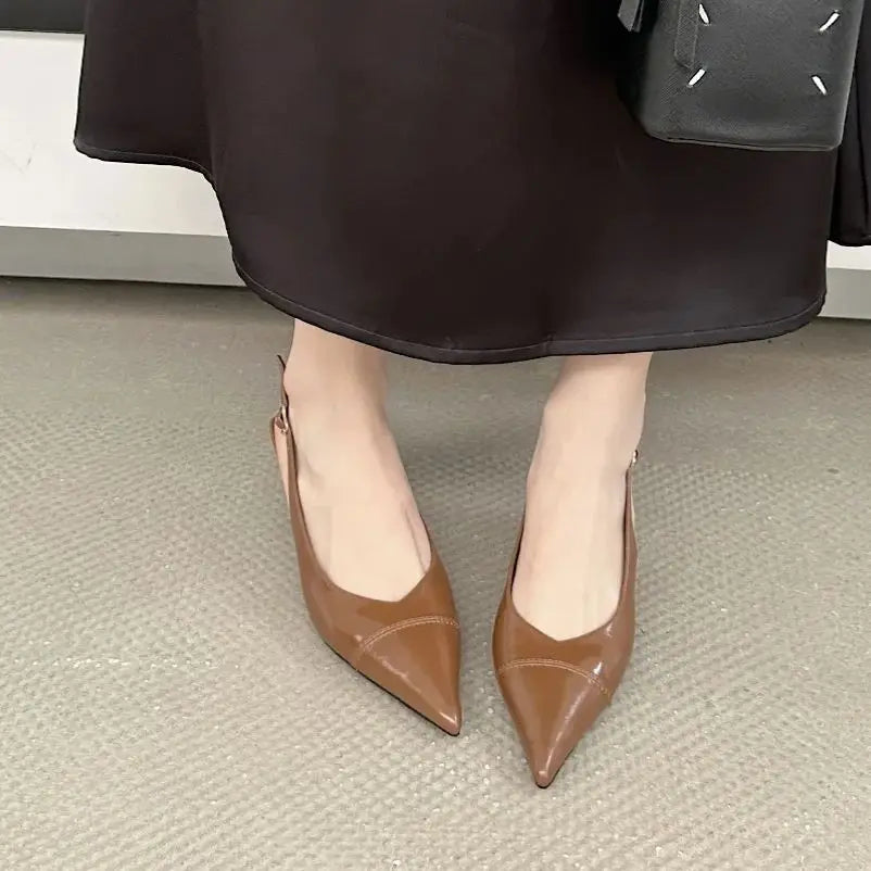 LBSFY  - New Women Sandals Fashion Slingback Woman Mules Shoes Pointed Toe Elegant Low-heel Shoes Pumps Dress Shoes Mujer