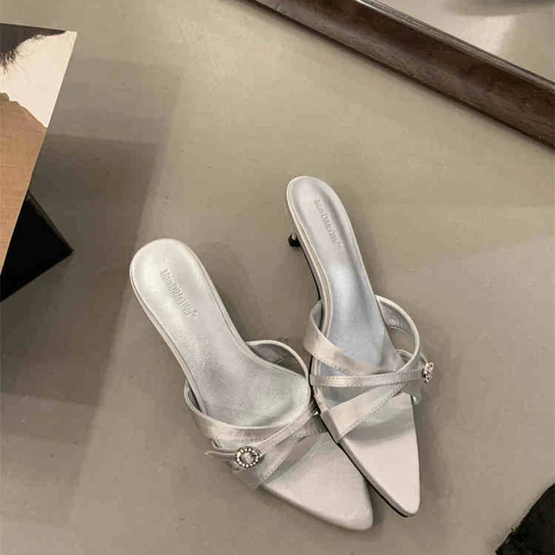 LBSFY  Summer Women's Fashion Low Heel Slippers Elegant Crystal Open Toe Slides Design Style Banquet Party Sandals Shoes