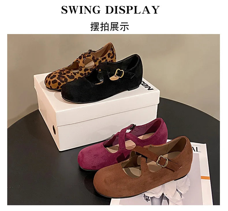 LBSFY -Retro Faux Suede Flat Internal Increase Women Dance Shoes 2025 Spring Autumn New French Casual Commuting Mary Jane Shoes Woman