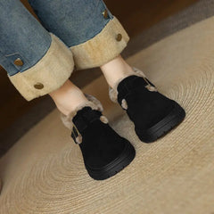 LBSFY  -  Plus Size 34-43 Cow Suede Leather Women's Loafers Buckle Slip On Winter Shoes Woman Vintage Mid Heels Dress Footwear