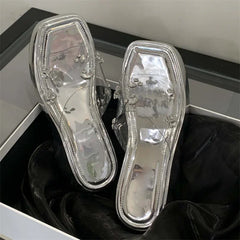 LBSFY -Diamond PVC Transparent Slippers Women Solid Platform Wedges Shoes Summer Square Toe High Heels Sandals