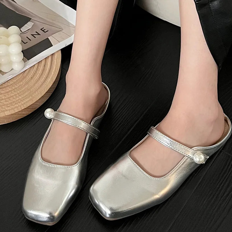 LBSFY  -  2024 Summer New Shllow Sliver Slip On Women Mules Shoes Soft Sole Ladies Casual Slipper Flat Heel Ladies Casual Sandal Slides