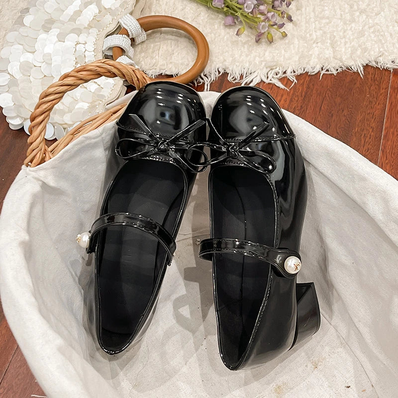 LBSFY -Spring/Summer New Style Fashionable Mary Jane Shoes Shallow Round Toe Mid Heel Shoes Ladies Elegant Outdoor Single Pumps Shoes