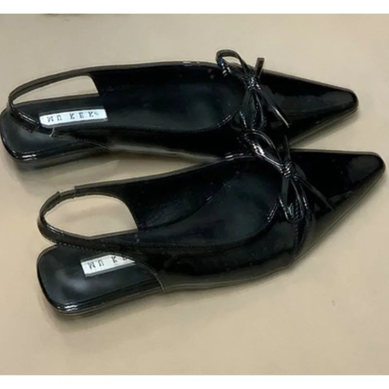 LBSFY -New Style Women's Sandals with Anti Slip Slim Heel Close Toes Elastic Band Bow Outdoor Black/White Fashion Sandals Zapatos Mujer