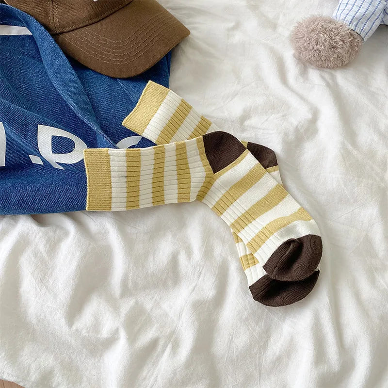 Lbsfy Socks Women Autumn Spring Winter Korea Style Harajuku Street Sport Cotton Stripes Casual Skateboard Mid-tube Sock For Girls Gift