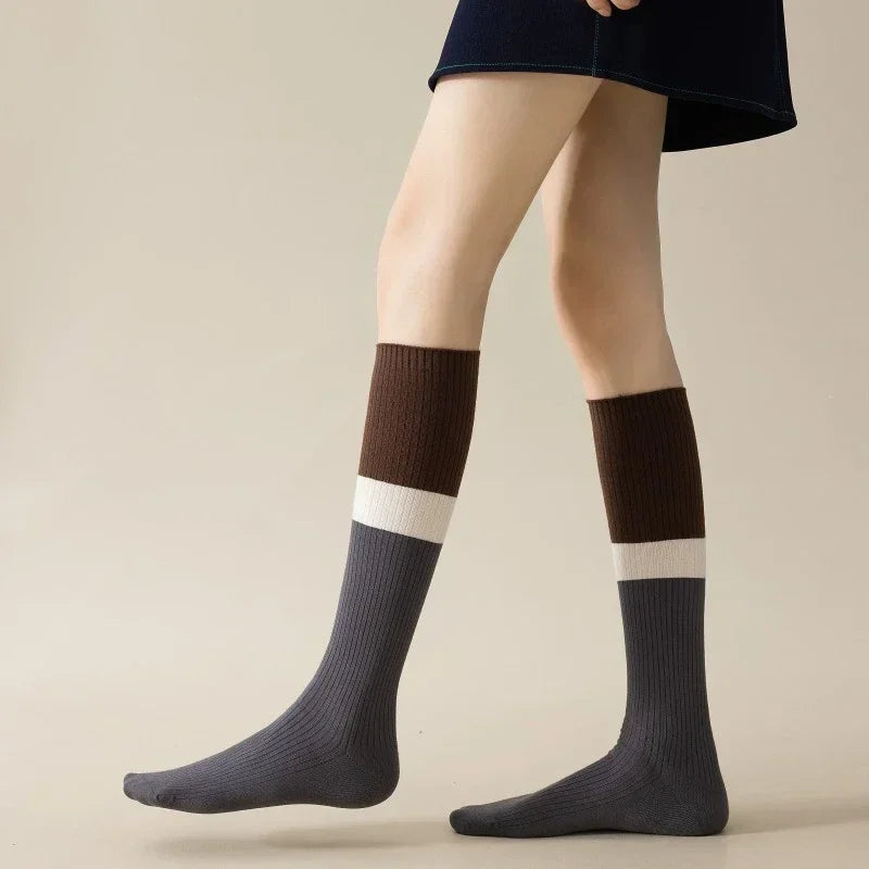 Lbsfy Milk White Women Stockings Long Socks Stockings Winter Women Harajuku Vintage Cotton Knitting Knees Socks Soxs JK Japanese Girls