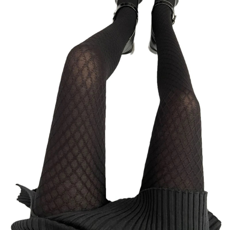 Lbsfy Black Grey Tights Stockings Women High Waist Elastic Pantyhose Solid Color Plaid Jacquard Cotton Leggings Ladies Basic Tights