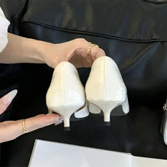 Lbsfy Elegant Pointed Toe Low Small Heel Women Pumps Sexy Soft Patent Leather Heels Spring Mules Shoes for Women Fashion Office Shoes