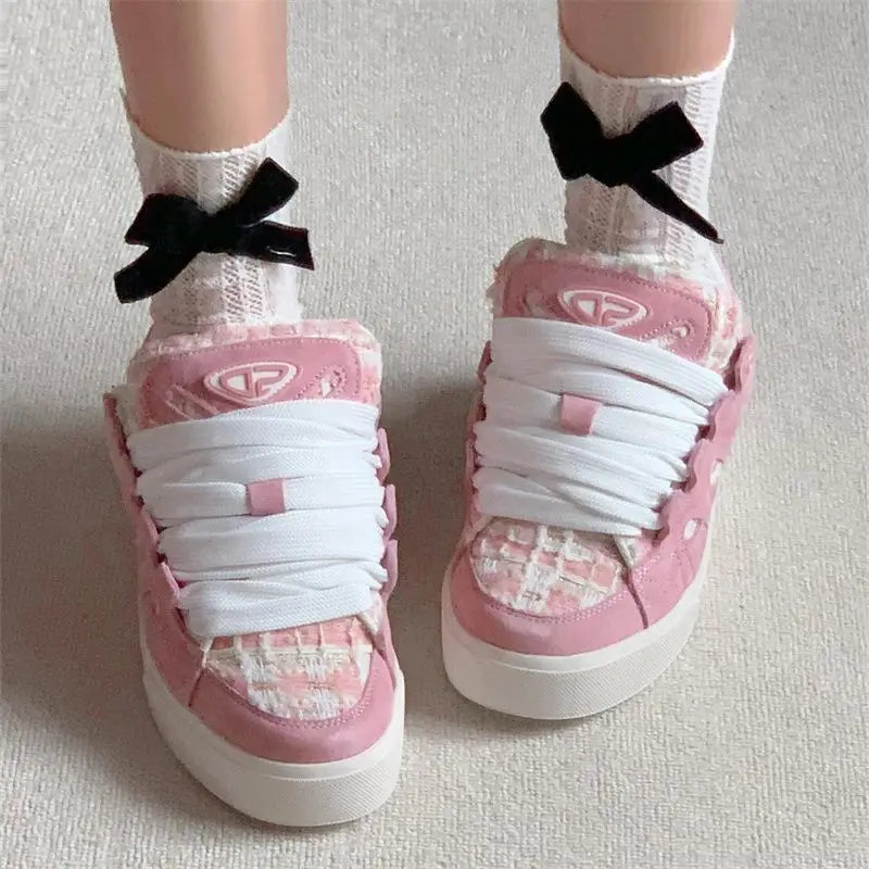 LBSFY  -  Vintage Womens Sports Shoes Pink Design Sweet Kawaii Fashion Women Sneakers Autumn Cute PU Leather Lace Female Shoes