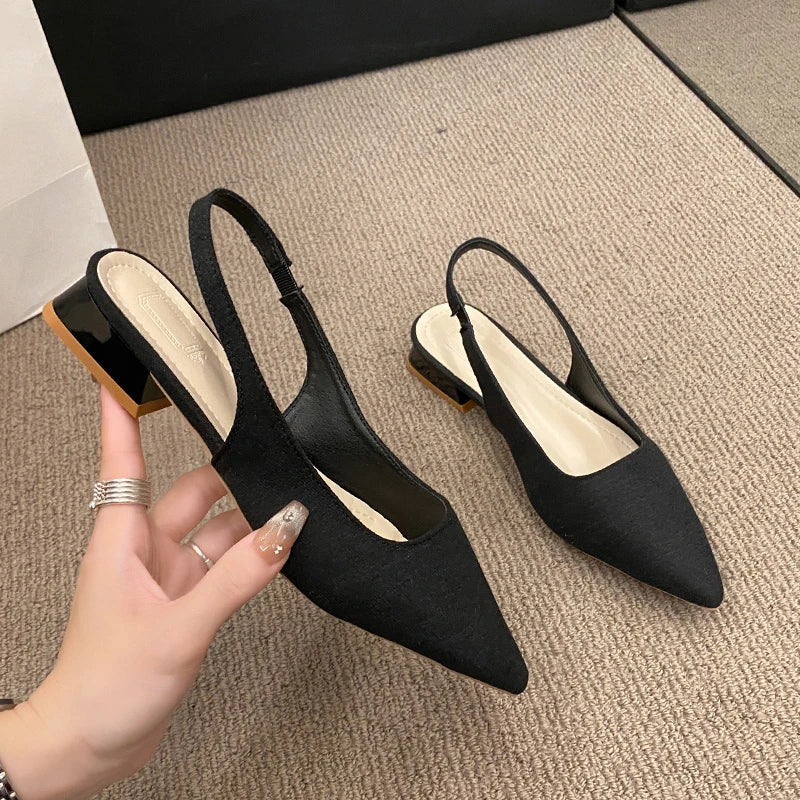 LBSFY -Summer Women's New Sexy Pointed Retro Solid Color High Heels PU Leather Outdoor Banquet Party Women's Sandals Large Size