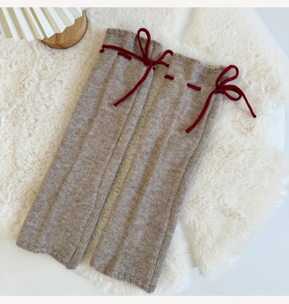 Lbsfy Korea Women Tie Bow Calf Socks Vintage Knit Wool Leggings Covers Socks Y2K Winter Thickened Leg Warmers Harajuku Jk Sleeve