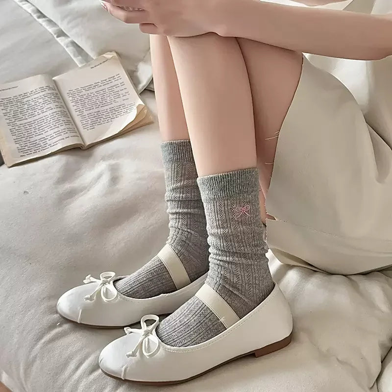 Lbsfy Lolita Sweet Lace Pink Bow Long Socks Women Girls Summer Hollow Out Sock Casual Crew Loose Sox Mid-tube Stockings Streetwears
