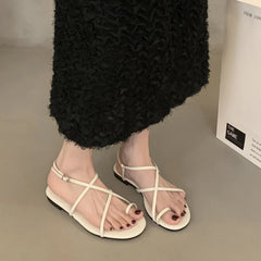 LBSFY -Summer New Brand Women Sandal Fashion Narrow Band Ladies Elegant Gladiator Shoes Soft Flat Heel Outdoor Dress Shoes Muj