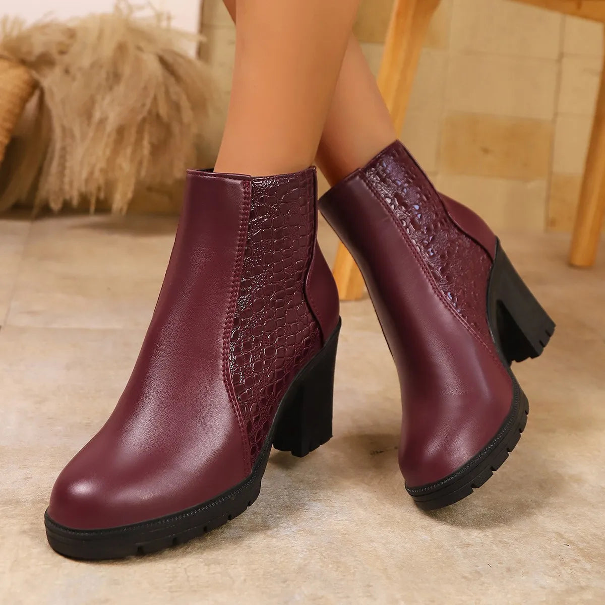 LBSFY -Female Autumn Winter Lace PU Leather Cowboy Ankle Boots Snake Print Western Cowgirl Boot Women Wedge High Heel Booties