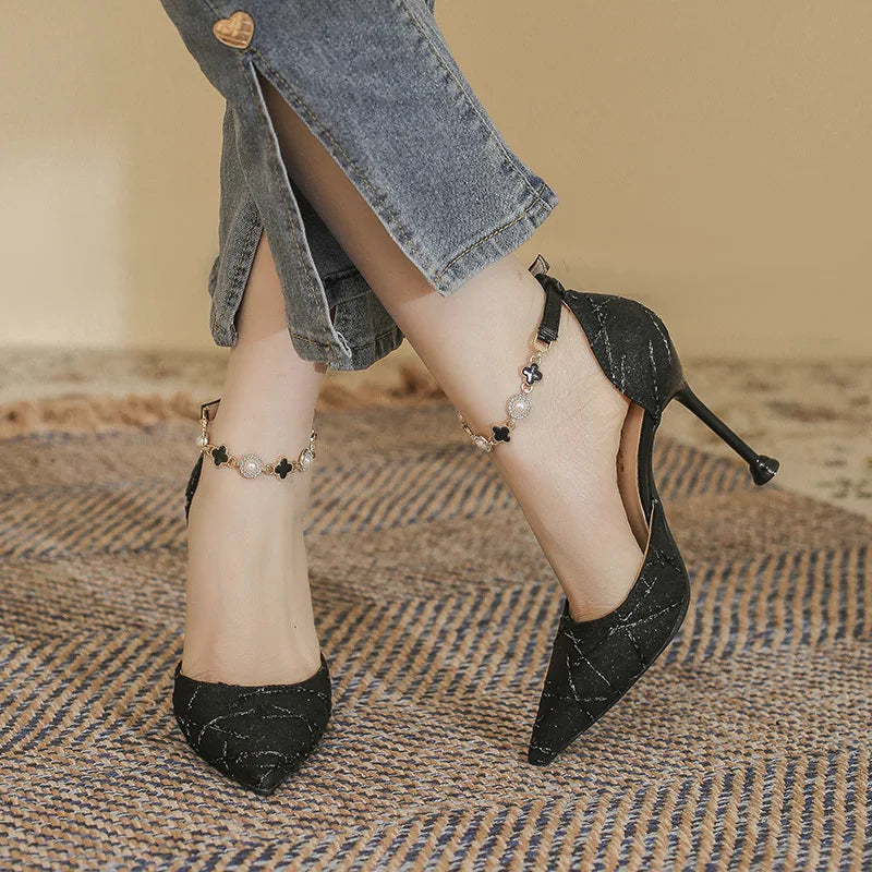 LBSFY  -  Small Size 31-43 Ankle Strap Sandals Large Size Pointed High Heels Women Thin Heel Black Shoes