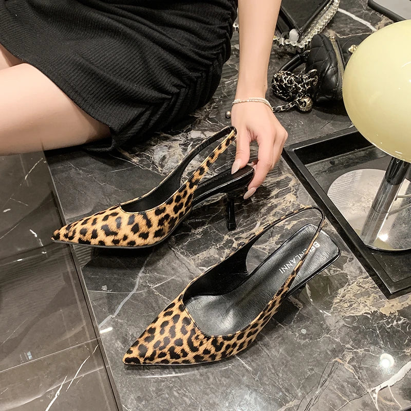 LBSFY -Summer New Pointed Toe Design Leopard Print Woman Pumps Pointed Toe Thin Low Heels Elegant Party Female Shoes Zapatos De Mujer