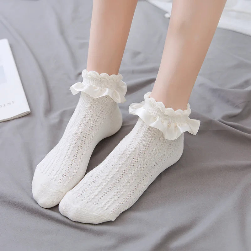Lbsfy Socks Women Female Cute Kawaii Japanese Spring Summer Cute Kawaii Sweet Style Lolita Thin White black Lace Sock Girls Gift Sox