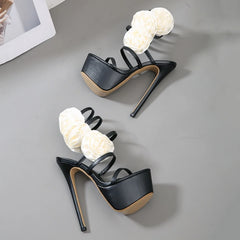 LBSFY  -  Black Ultra High Heel Platform Flower Sandals Ladies Designer Sexy Stilettos Party Dress Pumps Summer Open Toe Shoes For Women