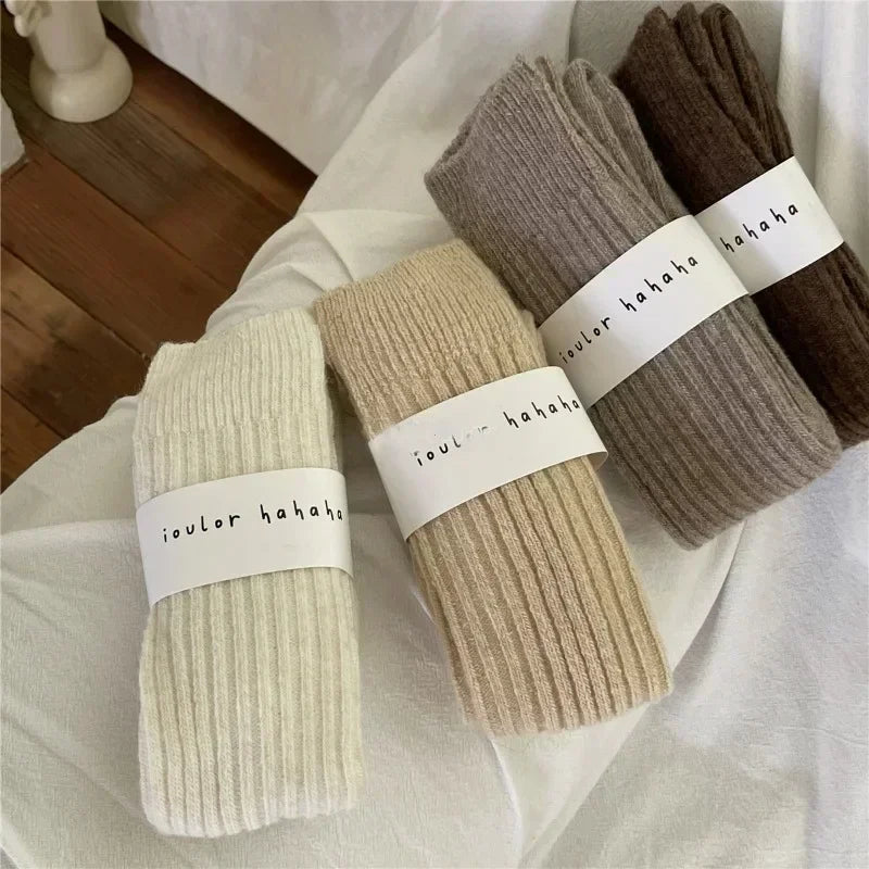 Lbsfy Wool Long Socks Cashmere Women Boot Solid Wool Thigh Stocking Skinny Casual Cotton Over Knee-High Fluffy Female Long Knee Sock