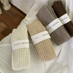 Lbsfy Wool Long Socks Cashmere Women Boot Solid Wool Thigh Stocking Skinny Casual Cotton Over Knee-High Fluffy Female Long Knee Sock