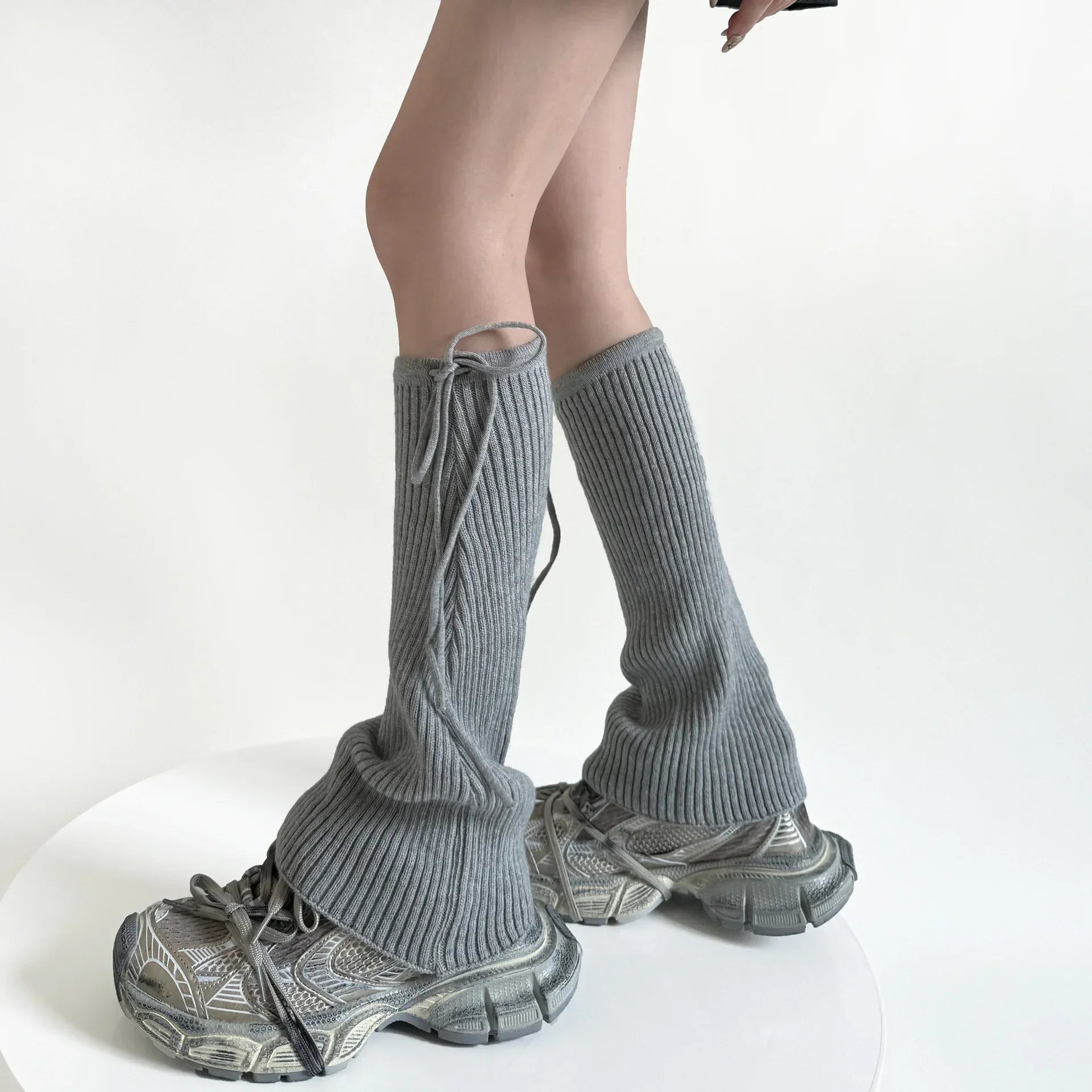 Lbsfy Y2K Strappy Design Flared Leggings Korea Women Knitted Covers Socks Leg Warmers Winter Thickened Calf Socks Harajuku Leg Covers