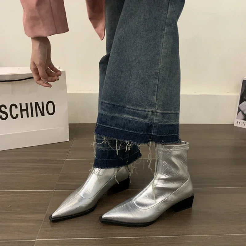 LBSFY  -  2024 New Spring Autumn French Fashion Thick Heel Short Boots Women's Shoes  Single Boots Pointy Head Temperament Women's Boots