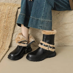 LBSFY  -  Nature Wool Warm Snow Boots Women Zipper Round Toe Platform Winter Boots Fashion Fur Ankle Boots For Women Shoes