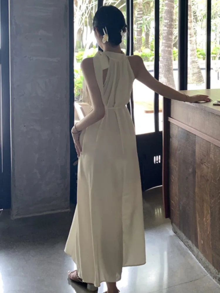 LBSFY -Summer Spring French Halter Womens Dresses Elegant Off Shoulder Birthday Party Midi Dress Female Holiday Loose Casual Vestidos