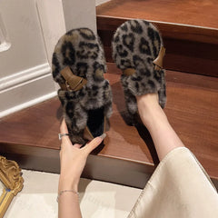 LBSFY  -  2025 Fashion Leopard Fur Ballet Flats Woman Curly Cotton Buckle Strap Mary Jane Shoes Ladies Winter Warm Plush Shallow Loafers