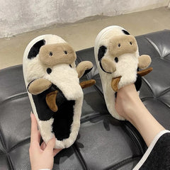 LBSFY  -  Cow plush slippers warm home slippers unisex cute cartoon cow slippers home men and women warm home cotton shoes