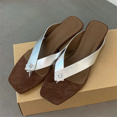 LBSFY -Summer Square Clip Toe Women Slippers Designer Wedges Low Heels Casual Party Shoes Fashion Flip Flops Zapatos De Mujer